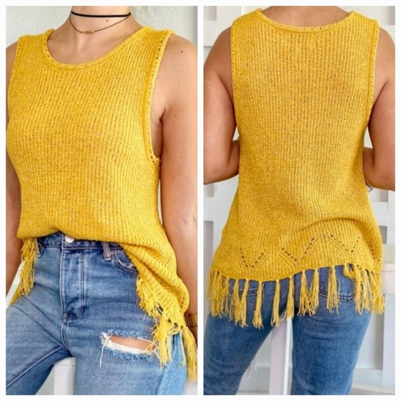 Anthropologie Tops - Pepin Anthropologie Crochet Fringe Knit Sleeveless marigold yellow tank! Size XS